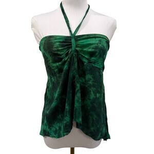 Tropical Halter Top Green Tie Dye Ruched Boho Y2K Small Vacation Resort Summer